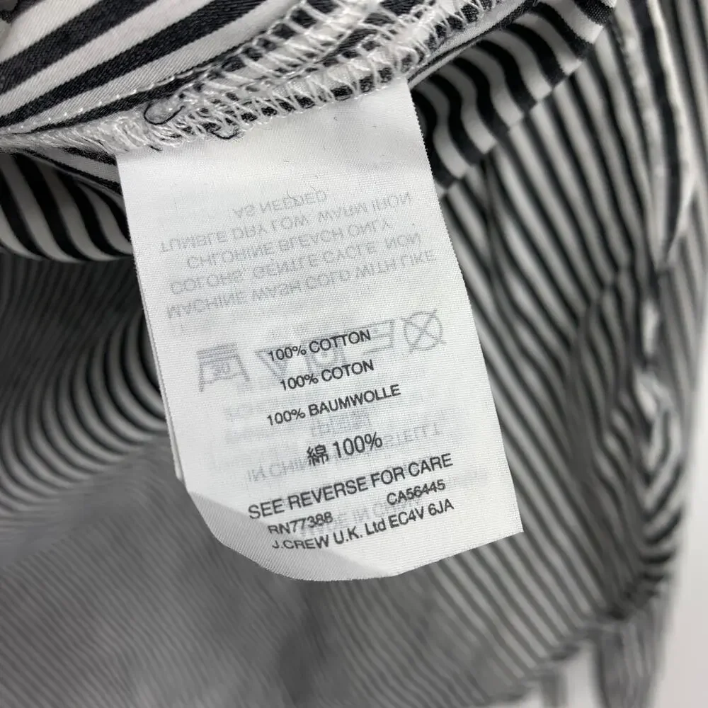 J.Crew Funnel Neck High Low Blouse Womens Sz 8T Black White Striped Long Sleeve